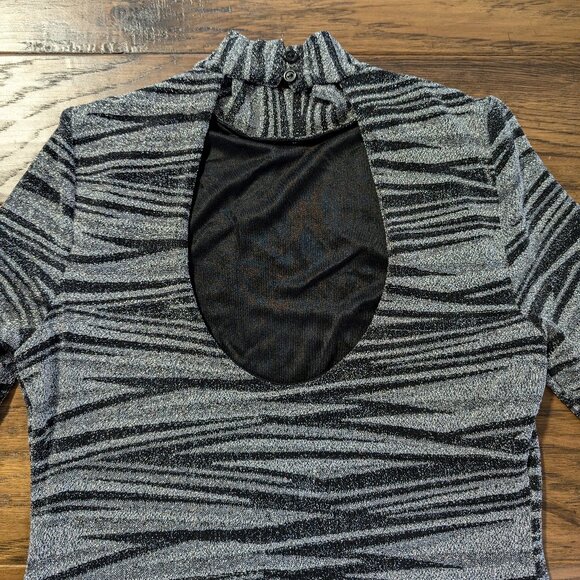 Rachel Zoe open back dress metallic print long sleeve mock neck small - Picture 12 of 16